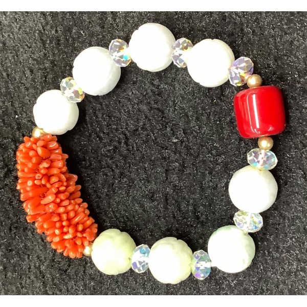 NEW:  ITALIAN CORAL Premium Charm in Burmese Jade Premium Gemstone Bracelet