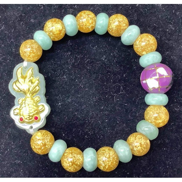 NEW: 10karat GOLD Abundance Fish Charm in Premium Gemstone Bracelet