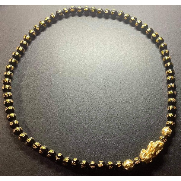 NEW: 24karat GOLD 2.0 grams Wealth PI YAO with 24 karat Gold Money Balls in Black Mantra NECKLACE