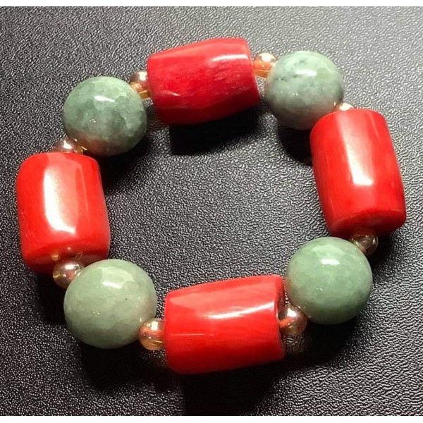 NEW: Jade and Coral Gemstones Combination Bracelet for KIDS