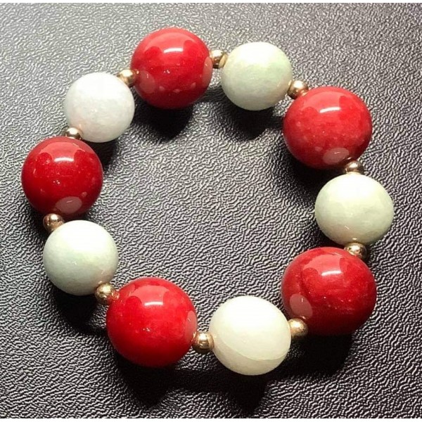 NEW: Jade and Coral Gemstones Combination Bracelet for KIDS