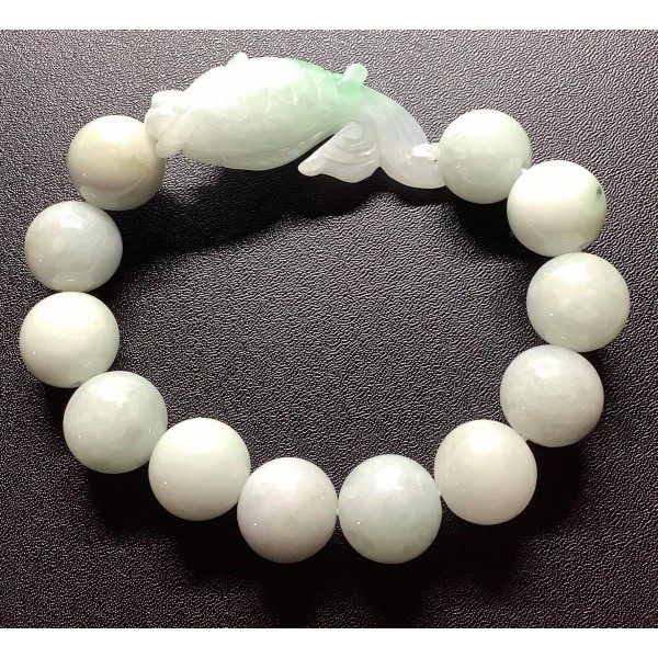 NEW: Burmese Jade Premium Gemstone with Fish Lucky Charm Bracelet 