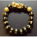 NEW: Black Mantra with Gold Plated Wealth Pi Yao and Money Balls Bracelet