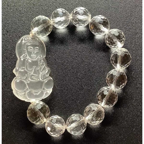 NEW: Clear Crystal Quartz with Kuan Yin Crystal Charm Bracelet