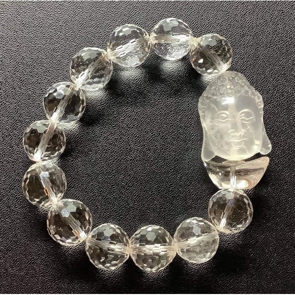 NEW: Clear Crystal Quartz with Kuan Yin and Ingot Bar Charms Bracelet