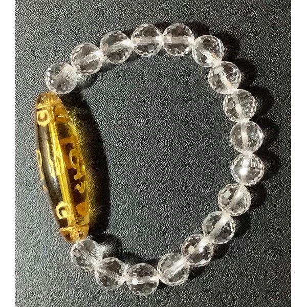 NEW: Clear Crystal Quartz with Dzi Bead Stone Bracelet