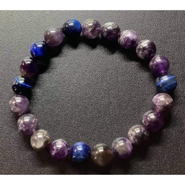 NEW: Amethyst Gemstones with Blue Tiger's Eye Bracelet