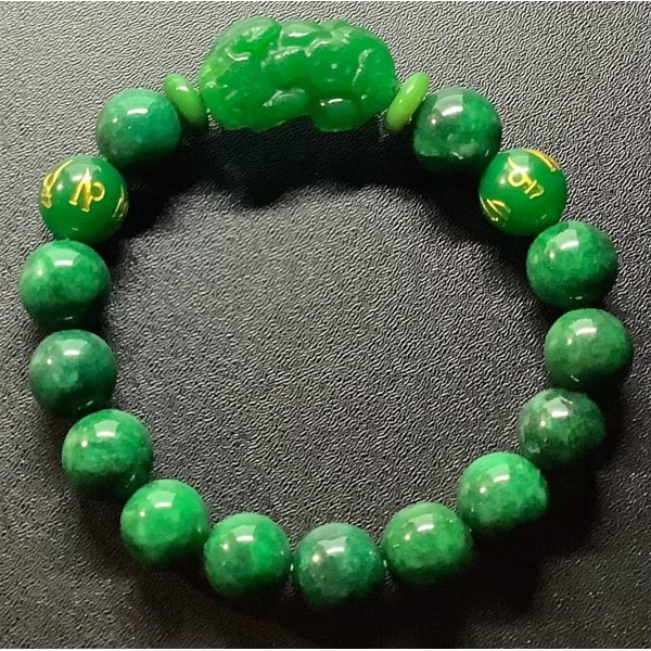 NEW: Imperial Jade Gemstone with Mantra and Pi Yao Stone Charm Bracelet