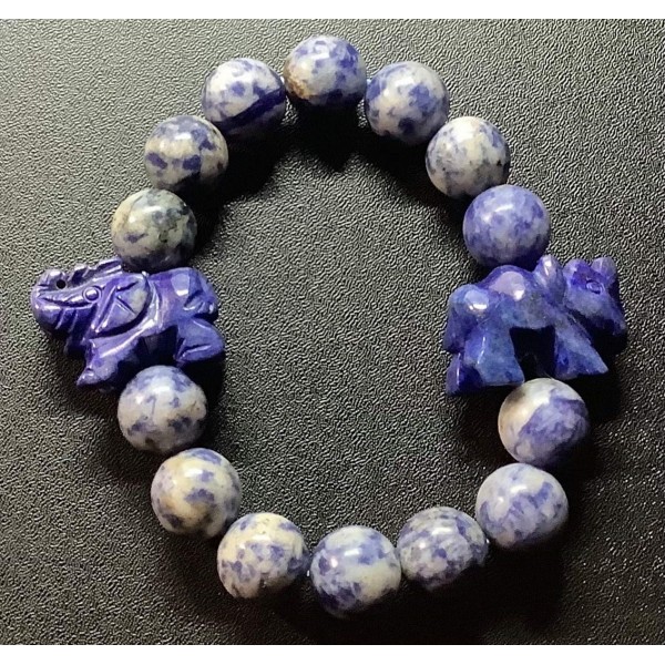 NEW: Sodalite Gemstone with Rhinoceros and Elephant Charms Bracelet