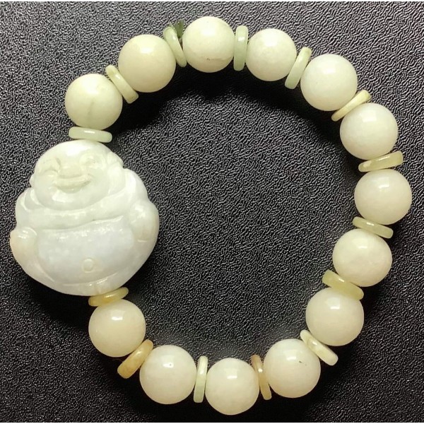 NEW: Burmese Jade Premium Gemstone with Laughing Buddha Lucky Charm Bracelet