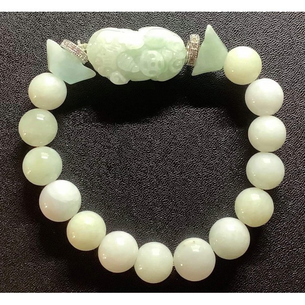 NEW: Burmese Jade Premium Gemstone with Pi Yao and Ingot Bar Lucky Charms Bracelet 