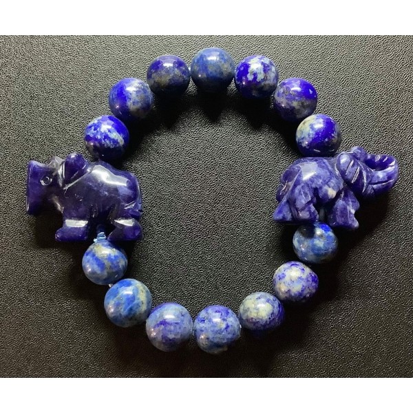 NEW: Lapis Lazuli Gemstone with Rhinoceros and Elephant Charms Bracelet