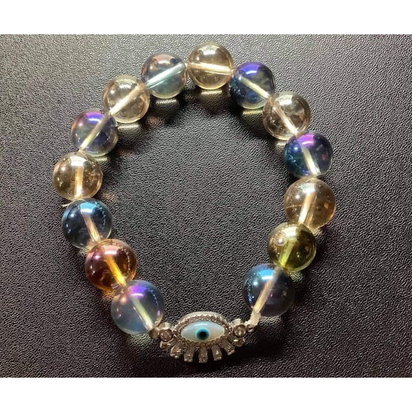 NEW:  Angel Aura Quartz with Evil Eye Charm Bracelet