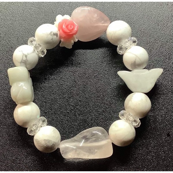 NEW: Howlite, Rose Quartz and Clear Quartz Gemstones Bracelet