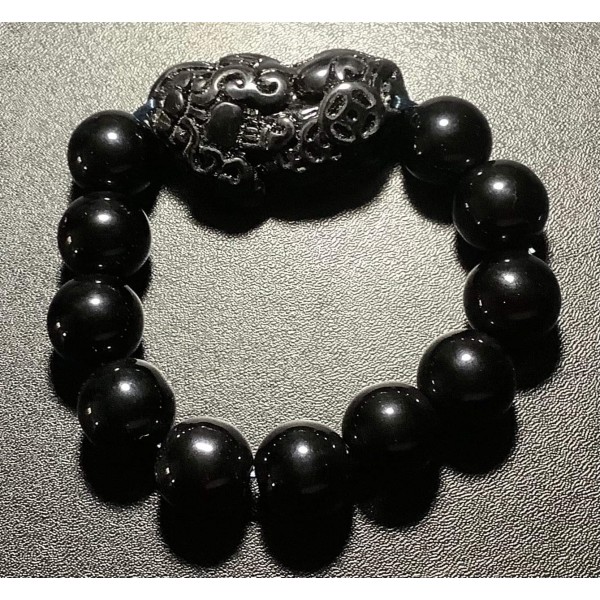 NEW: Black Onyx Gemstone with Black Onyx Wealth Pi Yao Lucky Charm Bracelet