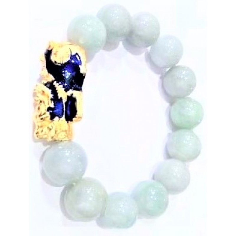 White Jade Gemstone with Gold Plated Pi Yao Lucky Charm Bracelet