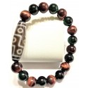 Tiger's Eye Gemstone with 9-Eyed Dzi Stone Bead Charm Bracelet