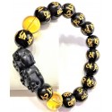 Black and Yellow Mantra Gemstone with Black Onyx Stone Wealth Pi Yao Charm Bracelet